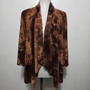 Cato Brown FloralJersey Knit Kimono Cardigan Size Large Earthy Boho Fall Artsy thumbnail 2