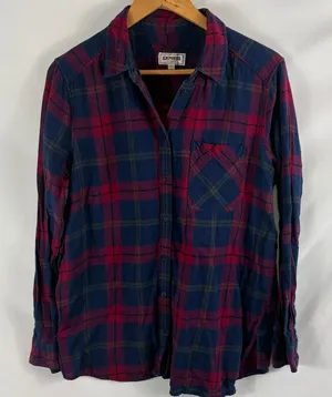 Express Boyfriend Fit Plaid Flannel Shirt Red Black Size Large thumbnail 1