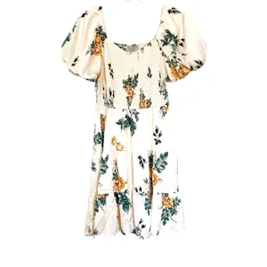 Hayden Los Angeles Cream Floral Puff Sleeve Tiered Mini Dress Pockets Size Small thumbnail 5