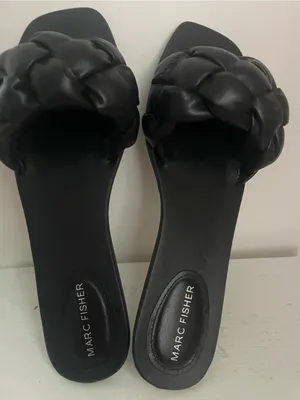 Marc Fisher Black Woven Slide Sandals thumbnail 3