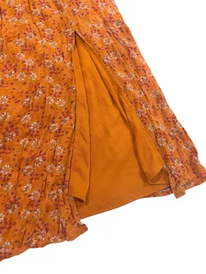 WAYF Orange Floral Smocked Midi Dress Small Ruffle Strap Lined Summer Size M thumbnail 6
