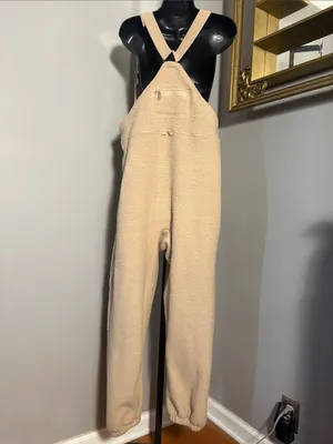 Small Cream Fleece Sherpa Overalls Bibs Winter Pants thumbnail 2