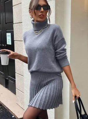 Elegant Gray Turtleneck Sweater Dress thumbnail 1