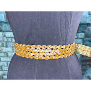 Split leather belt brown boho round buckle thumbnail 5