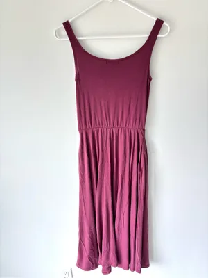 Quince Tencel Jersey Fit & Flare Dress Wine Burgundy Sleeveless Midi Scoop Neck thumbnail 6