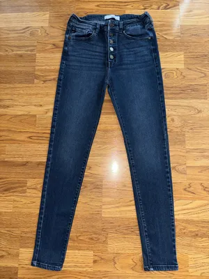 KanCan Button Fly Skinny Jeans Juniors Size 9 Waist Size 28 Dark Wash Stretchy thumbnail 1