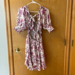 Misa Los Angeles Dress Women Small Pink Floral Puff Sleeve Open Back Mini thumbnail 7