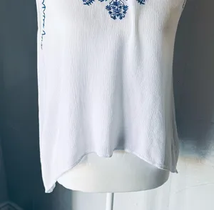Embroidered White and Blue Women's Top thumbnail 1