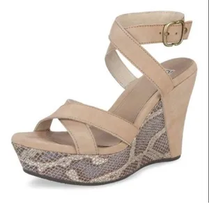 UGG Arian Snake Platform Wedge Ankle Wrap Tan Leather Sandals Womens Size 7.5 thumbnail 1
