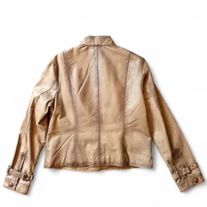 Charles Klein Genuine Leather Jacket Taupe Brown Utility Moto Women’s 20” Chest thumbnail 2