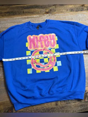 Gildan Royal Blue 'Wifey' Graphic Sweatshirt with Neon Pink and Yellow Print thumbnail 6