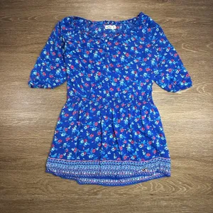Hollister Blue Floral Peasant Dress Women's M Boho Smocked Waist 3/4 Sleeve thumbnail 2