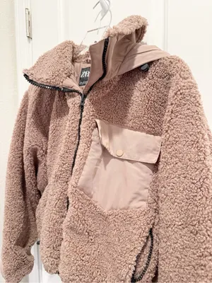 ZARA Sherpa Contrast Hooded‎ Bomber Jacket size Medium Teddy thumbnail 10