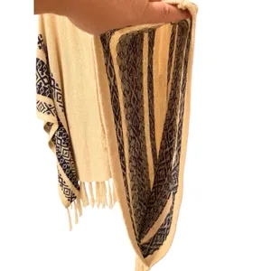 Double Zero Cream Fringe Knit Poncho Sweater Navy Blue Aztec Detail Size Medium thumbnail 11