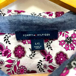 Tommy Hilfiger Women’s Pink Floral Cotton Buttoned Shirt Sz L Cottage Y2K Preppy thumbnail 8