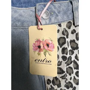 Entro Blue Denim Leopard Print Colorblock Mini Skirt Raw‎ Hem Small NWT thumbnail 8