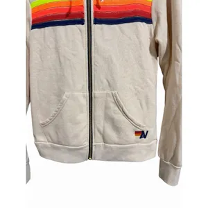 Aviator Nation 5 Stripe Zip Up Hoodie Almond/Neon Size Small‎ thumbnail 5