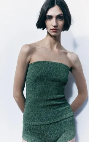 Zara Green Sparkle Tube Top  thumbnail 1