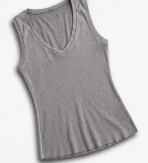 Unbranded‎ Mineral Wash Grey V-Neck Tank Top Raw Hem Sleeveless Slim Fit Shirt thumbnail 1