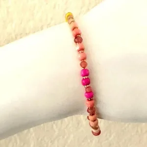 Anthropologie Serefina pink yellow beaded stretchy bracelet thumbnail 1