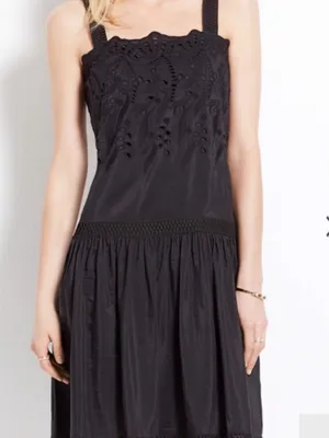 Ann Taylor Black Embroidered Floral Eyelet Sundress Sleeveless thumbnail 5