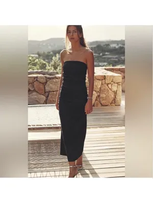 Zara New! Ruched Strapless Midi Dress thumbnail 2