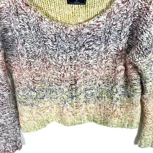 Abercrombie Fitch Oversized Cropped Cable‎ Knit Sweater Women Size S Multi Color thumbnail 3