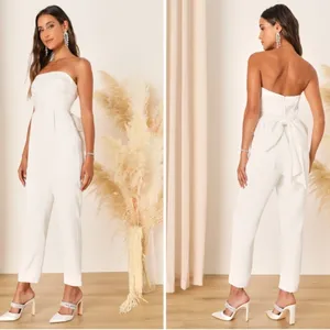 LULU's Wedding Bridal Shower Bachelorette HOneymoon Chic Satin Jumpsuit Pantsuit thumbnail 3