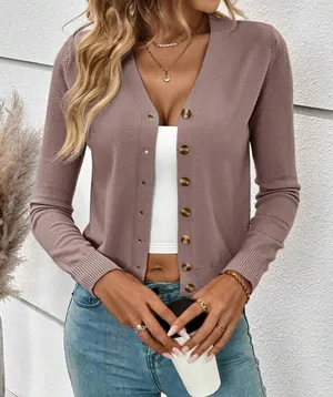 Lilac V-Neck Cropped Knit Cardigan thumbnail 1