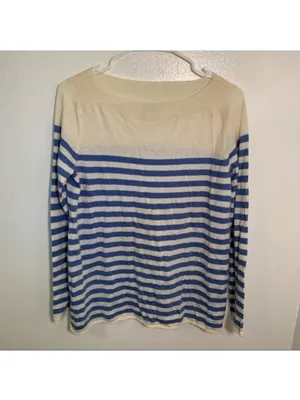 Gap Women's Size Small Boatneck Sweater Moore Blue Stripe Wool Long Sleeve thumbnail 2