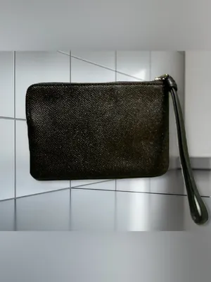 Coach Black Saffiano Leather Zip Wristlet with Gold Logo thumbnail 2