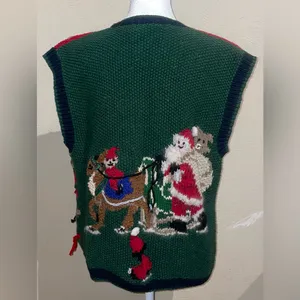 Heirlooms Womens Size S Vintage Green Christmas Sweater Vest Handknit Teddy Bear thumbnail 3