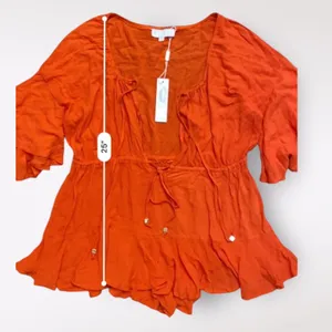 Meshki‎ Orange Skyla Playsuit Romper NWT Off Shoulder V-Neck Tasseled Size M thumbnail 6