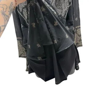 Y2K 100% Silk Boho Bell Sleeved Paisley Print V-Neck Blouse New York City CO thumbnail 3