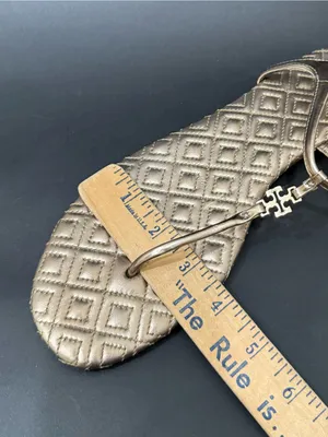 TORY BURCH Marion Quilted Gold Metallic Leather T-Strap Thong Sandals US Size 9M thumbnail 13