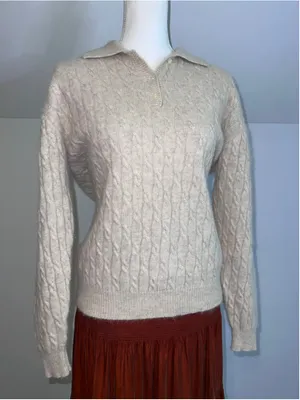 Charter Club Cable Knit Polo Sweater Beige Size M thumbnail 1