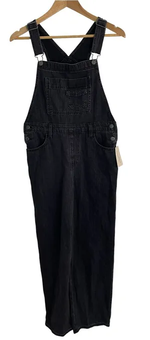 Universal Thread Black Denim Wide-Leg Overalls Button Sides Size 4 retro grunge thumbnail 1