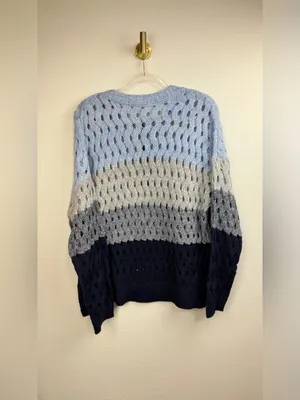 Charlie B NWT Open-Knit Colorblock Striped Crew Neck Sweater Size Tall XL thumbnail 6
