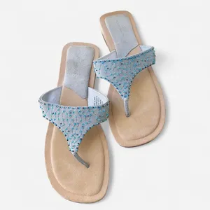 Y2K Fairy Mermaid Boho Hillard & Hanson beaded thong sandals slippers flats open peep toe Genuine Leather Sz 10 thumbnail 2