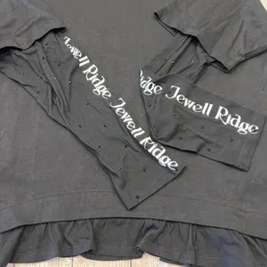 Jewell Ridge Womens XL Black Graphic Ruffle Hem Rhinestone Long Sleeve‎ Tee thumbnail 2