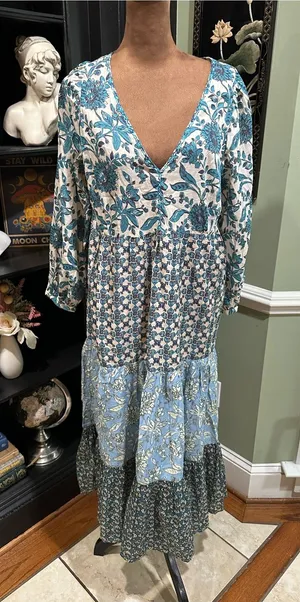 Zara Blue Patchwork Print Maxi Dress – Size Small thumbnail 1