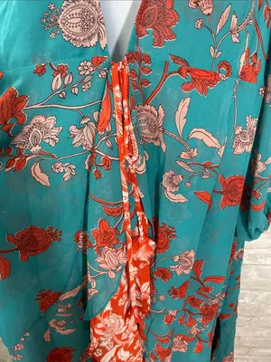 MISA Los Angeles Talitha Maxi Robe Dress featuring a turquoise floral print thumbnail 3