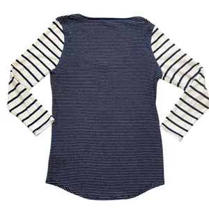 J. Crew Navy and White Striped Scoop Neck Ribbed Long Sleeve Henley thumbnail 10