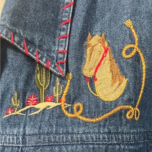 VTG Casey & Max Equestrian Western Embroidered Denim Jean Sleeveless Shirt XL thumbnail 6