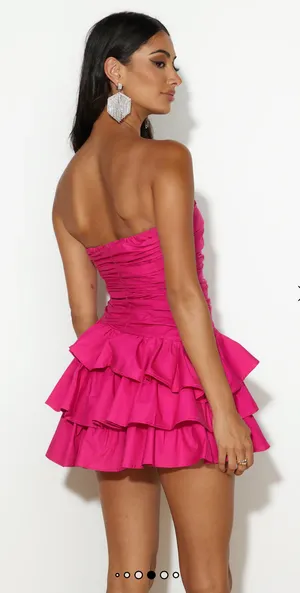 NEW WITH TAGS Hello Molly Strapless Pink Ruffle Mini Dress Size L thumbnail 2