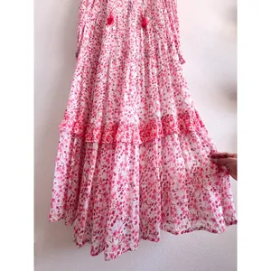 Anthropologie Marais Printed Chiffon Floral Maxi Dress Pink Boho Tassel S thumbnail 5