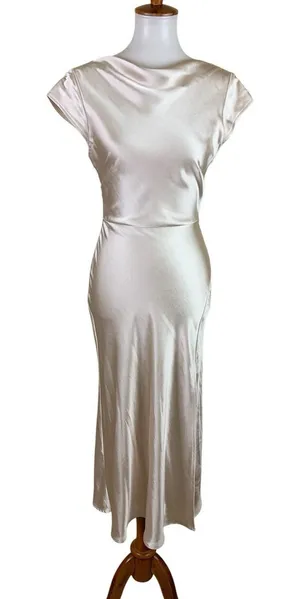 Fortunate‎ One Champagne Satin Midi Dress Cap Sleeve Open Back Slip Dress Small thumbnail 1