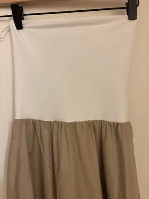 Aritzia Babaton Fluid Poplin Dress 2XS Cola Taupe Bright White Strapless Midi thumbnail 2