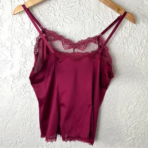 Vintage 80’s Bari Silky Nylon Lace Burgundy Camisole Size M thumbnail 10