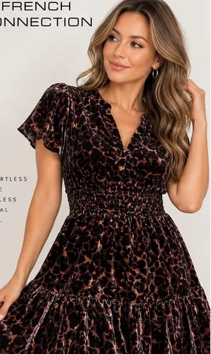 French Connection Girls' Leopard Velvet Dress - Brown and Black thumbnail 1